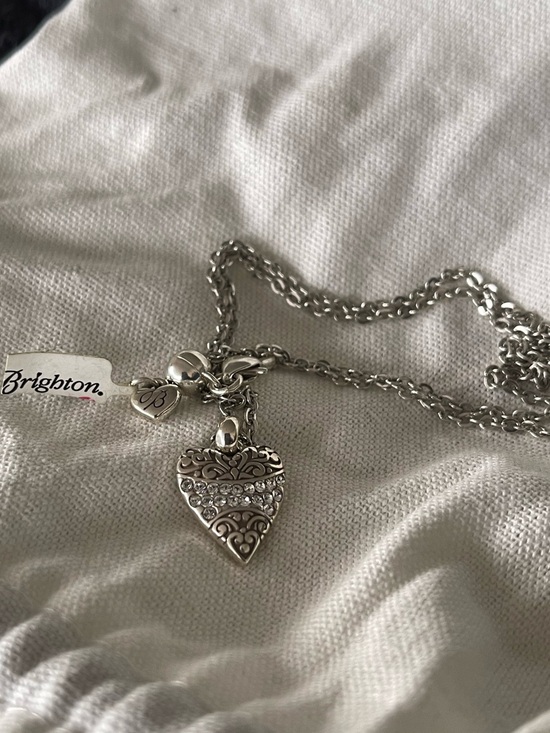 Brighton Jewelry - Brighton Silver Heart Filigree Pendant Necklace with Crystal Row